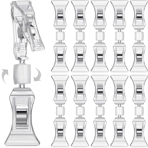 Lot de 10 porte-étiquettes de prix à clip - Double clips rotatifs - Porte-cartes de table - Transparent - Pour le marché aux puces - Support photo