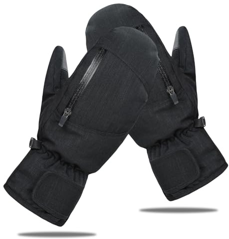 PONCEAU Waterproof ski mittens gloves men women thermal winter gloves for men unisex snow gloves touchscreen gloves Black M