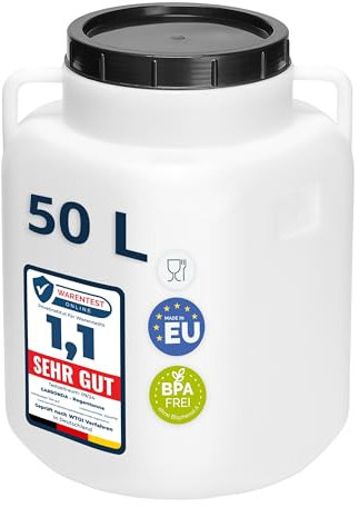 Garronda 50 Liter Récupérateur d'eau de Pluie Carré BPA-Free avec Couvercle Réservoir pour Choucroute et Salaison GD-0088, Blanc