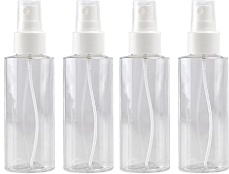 4 confezioni di bottiglie di flacone spray per acqua in plastica, bottiglie a spruzzo a nebbia fine vuota da 100 ml, bottiglie vuote pompa contenitore spruzzatore trasparente,