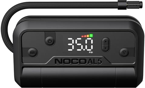 NOCO Air AL5: UltraFast 5A Cordless Tyre Inflator – Portable Battery-Powered Air Compressor Pump – 17 SLPM Airflow Inflates 0–40 PSI in 7 Minutes – Digital Gauge + Auto-Shutoff