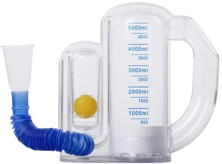 Spirometro per esercizi polmonari adulto - Allenatore di miglioramento respiratorio con indicatore di flusso, capacità 5 L, dispositivo respiratorio portatile per uomini donne adulti anziani