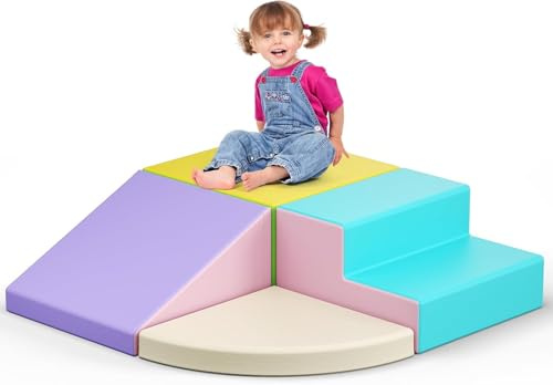 Blocs d'escalade blancs pour bébé, 4 blocs d'escalade pour bébé, housse en polyuréthane résistant aux rayures, facile à nettoyer, fermeture éclair cachée, mousse hautement élastique, kit de jeu doux