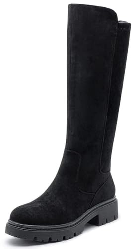LoudLook Women Mid Calf Boots Faux Suede Elastic Zip Comfy Casual Ladies Stretch Viral Winter Shoes Sizes Black 4