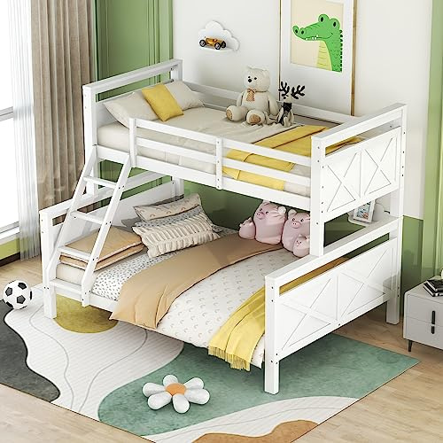 LAKFEW Litera de 90x200 & 140x200 cm con Protección Anticaída y Escalera, Cama Infantil Literas de Madera, Cama Litera Matrimonio Camas Infantiles, Sin Colchón, Blanco