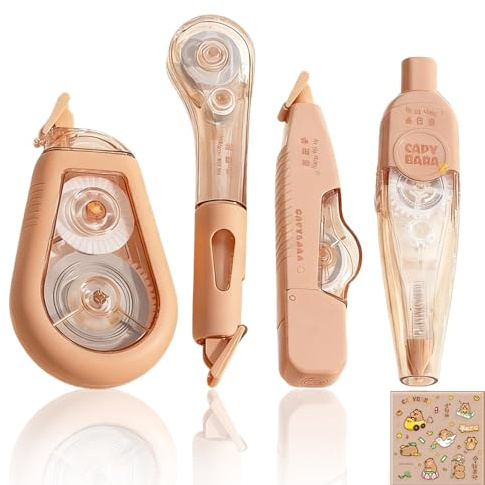 4PCS Drop-Resistant Correction Tape Set Different Cute Design Tippex Pen with Cartoon Sticker Large Capacity Smooth Mute Whiteout Correction Tape for Home School Office Supplies (Capybara)