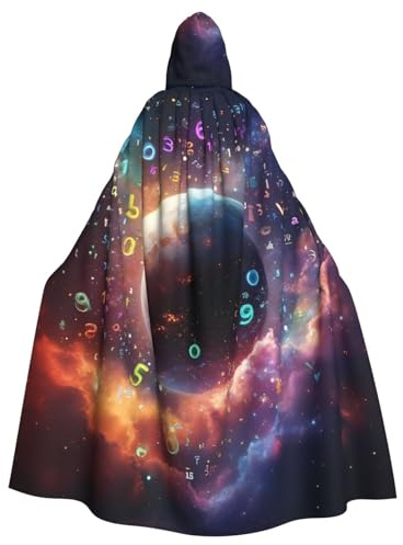 peiyeety Cape à capuche avec chiffres et lettres flottants dans l'espace pour homme et femme, déguisement d'Halloween ou de cosplay