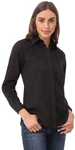 Chef Works Women's Basic Dress Shirt, Black, 3X-Large