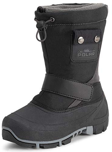 Polar Kids Winter Thermal Warm Winter Faux Fur Durable Rubber Sole Waterproof Outdoor Boots - Black/Grey - UK2/EU35 - YC0699