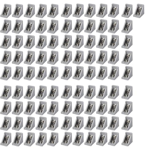 EYPINS Soporte de Ángulo Recto de Aluminio 2020, 100PCS Perfil de Extrusión en Forma de L con Ranuras de 6 mm, Cierre con Tornillos Hexagonales M6 y Tuercas en T