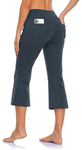 MOVE BEYOND Damen Yogahose 3/4 Sommerhose Caprihose Leicht Sporthose Butterweiche Jogginghose mit Taschen, Grau, XXL