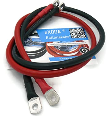 Exoda set di cavi batteria 35 mm² 75cm con guaina termoretraibile capocorda M8 rosso nero per auto moto fino a 3763 Watt 12V 99 percento rame resistente al calore
