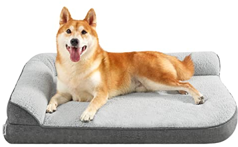 Lesure orthopädisches Hundebett mittelgroße Hunde - 91.4x68.5x16.5cm Hundesofa mit eierförmiger Kistenschaum und wasserdichtes Innenfutter, gemütliches waschbares Hundecouch Hunde Bettchen, grau