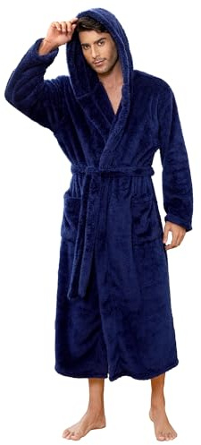 Vulcanodon Mens Robe Big and Tall with Hood, Full Length Plush Robes for Men Long Fleece Bathrobe