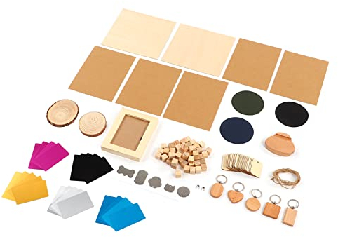 Hyuduo graverande materialkit, 11 typer av material rostfritt stål, furu, gör-det-själv tillverkning, CNC, lasergravyr, materialset för träarbete