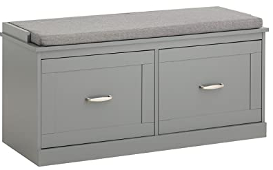 SoBuy Hallway Storage Bench Shoe Bench Shoe Rack with Seat Cushion - Removable Shelves, Ample Storage for Shoes, Hats, Clothes - Grey, MDF, 150kg Load Capacity, 98x37x49cm， FSR131-HG