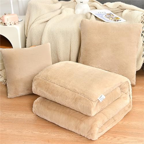 Hixingo Reisedecke und Kissen 2 in 1, Reisedecke mit Kissen Set Multifunktionale Reise Decke und Kissen 2 in 1 Weichem Flugzeug Verwandlungskissen für Urlaub, Camping (40 * 40cm,Khaki(Plüsch))