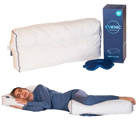 EWENIC Almohada Piernas Dormir de Lado Cojín Rodillas Ortopédico Dormir Boca Arriba Alivia Dolor de Espalda Cadera Ciática Embarazo 100% Algodón Blanco.