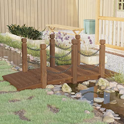 Gecheer Gartenbrücke mit Kettengeländer 150x67x56 cm Massivholz Fichte
