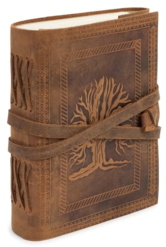 GlobeeCraft Notizbuch aus Leder mit Baum des Lebens, Notizbuch mit leeren Blättern, ideal als Reisebuch, schönes Notizbuch zum Schreiben, Notizbuch, persönliches Tagebuch 18 x 13 cm