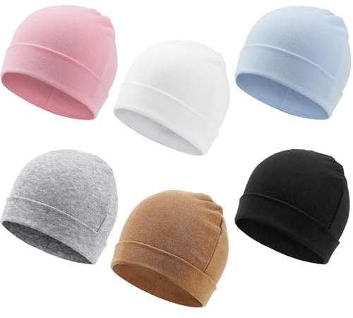 DRESHOW 6 Pièces Bébé Bonnet Nouveau-né Bambin Doux Mignon Tricoté Chapeau pour Bébés Unisexe Bonnets de Chapeau Hôpital Chaud pour Child Garçons et Filles 0-6 Mois
