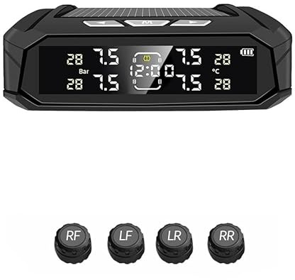 Tpms Capteur de voiture, système Intelligent à 8 bars, for camion, avec horloge électronique de voiture, système Intelligent automatique, affichage de l'énergie solaire Capteur Pression Pneu(K10-Exter