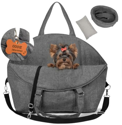 Petsen 3in1 Hundetasche & Transportbox – Autositz, Reisebett & Tragetasche für kleine Hunde & Katzen – Handgefertigt in der EU – Waschbar mit Kissen (Grau)