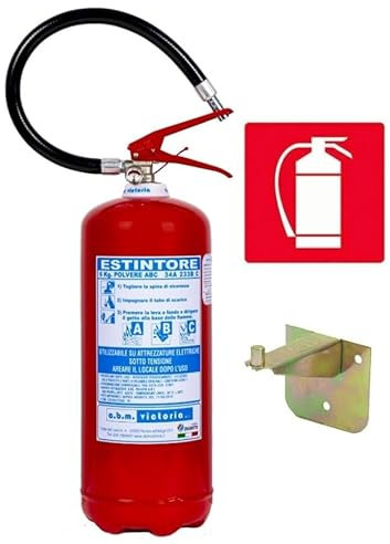 ESTINTORE A POLVERE KG 6, ANNO 2025,OMOLOGATO E CERTIFICATO, FORNITO DI STAFFA + CARTELLO + TAGLIANDO DI CONTROLLO