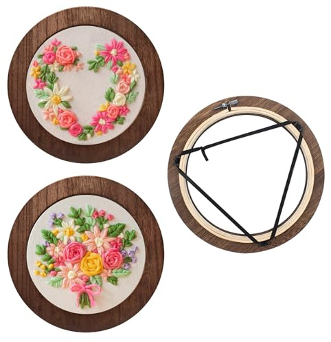 3 stycken broderiramar, korsstygnsram av massivt trä och broderiram av bambu, cirkel korsstygn ring för gör-det-själv, hantverk, broderi 20 cm