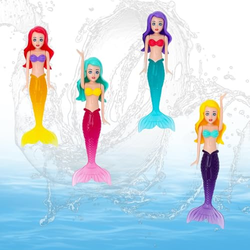 Shwdsy Juguetes Piscina, 4 Piezas Juguetes Piscina Niños, PVC Juegos para Piscina Niños, Cuatro Colores Sirena Piscina, para Juegos Acuáticos, Entrenamiento de Buceo y Piscinas