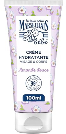 Le Tout Petit Marseillais Bébé – Crème Hydratante Amande Douce (100 mL) – Hydratation 24h visage & corps pour peaux sensibles dès la naissance – Aloe vera bio, karité & glycérine