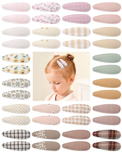 doboi 40Pcs Toddler Hair Clips Hair Barrettes Baby Girls Hair Bows Clips Floral Print Non Slip Snap Hairpins Flower Hair Clips for Girls Kids Toddler Hair Accessories