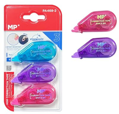 MP 3 stycken korrigeringsrullar, mus, 6 m x 5 mm korrigeringsmus, exakt, omedelbart skrivbart korrigeringsband för kontor, hemmakontor eller skola, kompakt