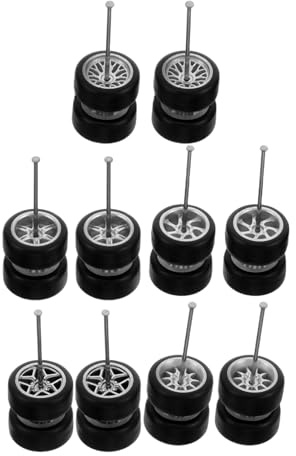 MAJORMENCH 5 Pair Alloy Car Model Tires Scale Plastic Wheels for Toy Vehicles Rubber Tires Replacement Wheels for Rc Car Models for Building Projects
