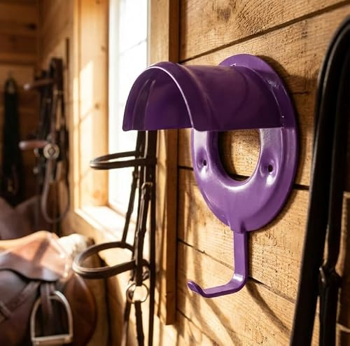 Equestrian Bridle Bracket, Purple Pressed Steel, Wall Mounted Hook Rack Bridle Holder, Tack Room Accessories Organiser for Horse Pony Head Collars