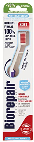 Biorepair, Spazzolino Denti Sensitive, Spazzolino Morbido per Denti Sensibili, Setole Morbide, Forma Curva Brevettata, Inibisce la Crescita Batterica Fino al 90%, Rimuove Fino al 100% di Placca