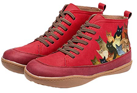 Minetom Stivaletti Donna Stivali Primaverili Estivi Sportivi Scarpe Sneaker A Collo Alto Stampa Simpatico Gatto Stringata Ankle Boots B Rosso 37 EU