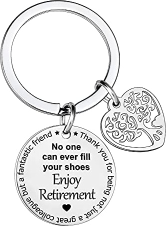 MADHAHEFU Retirement Gifts For Women Funny Happy Retirement Gifts Coworker Keyring Leaving Gift Farewell Keychain No One Can Ever Fill Your Shoes Enjoy Retirement Keyring