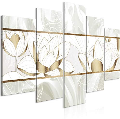 murando - Tableau Acoustique Nature 200x100 cm 5 Parties - Décoration Isolation Phonique Bureau Chambre Panneau Insonorisant Impression sur Toile - Abstrait Artistique Fleur Beige b-B-0559-b-m