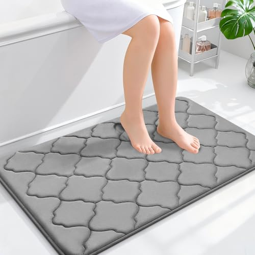 OLANLY Memory Foam Bath Mat Rug 36x24, Ultra Soft and Absorbent Bathroom Rugs, Non-Slip, Comfortable, Machine Washable Bath Carpet for Bathroom Floor, Tub, Shower and Home Decor Accessories, Grey