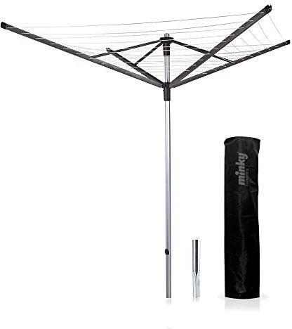 Minky 60m Multi-Height Rota-Lift Rotary Airer with “Stay Taut” Lines, Cover and Metal Soil Spike, Alloy Steel, Silver
