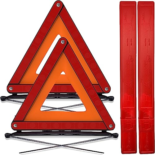 Xtremeauto Advertencia de emergencia, triángulo de seguridad vial, desglose esencial, reflectante, portátil, plegable, cumple con la norma europea ECE R27 (paquete doble, trasero y delantero)