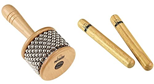 Nino Percussion NINO702 Cabasa Größe M & NINO502 Paar Claves aus Holz Größe Small