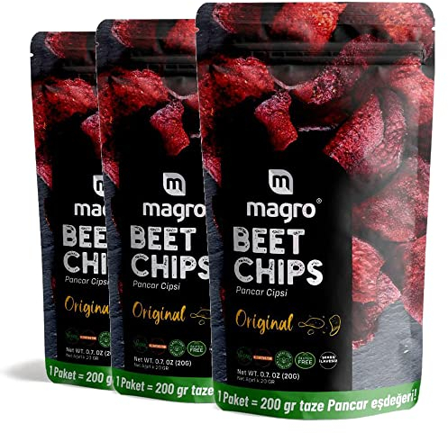 Gemüse Chips - Gesunder Snack, Glutenfrei Pflanzenbasiert & Vegan Kalorienarm Rüben – Karotten – Sellerie Chips| Natürliche und Gesunde Gemüsechips | 3 x 20 GR (Rote Rüben)