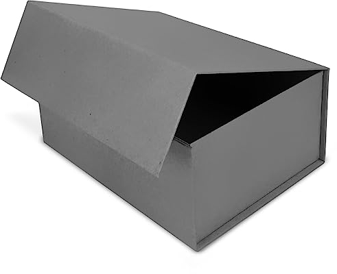 Verpackungswelt Geschenkbox mit Deckel – 45 x 35 x 20 cm – 1 Stück – Hartschale mit Magnetverschluss – für Geburtstag, Hochzeit, Weihnachten, Geburt – Verpackung in Grau