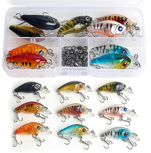 Realure 9 Stück Mini Elritze Angelköder Set mit Rollende Angelwirbel,4.5cm 3.5g Wobbler Forelle Kurbel Köder mit Dreifachhaken,Lachs Köder, für Salzwasser,Süßwasser,Forelle,Barsch