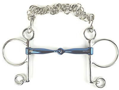 AK Pelham AKRS-2608 Bit with Single Joint and Curb Chain Horse Bit (Blue/Silver, 5.25 Inches)