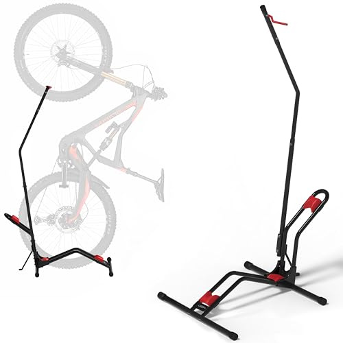 Stryser Soporte Bicicletas suelo Aparcamiento vertical. Almacenamiento vertical u horizontal, fácil instalación, para bicicletas de montaña y carretera (3 puntos de apoyo) (4 puntos)