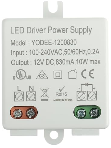 EPLZON 12V/DC 10W Mini Transformador Pequeño y Plano sin Carga Mínima Para Varias Luces LED De Bajo Voltaje De 12V (1 piezas)
