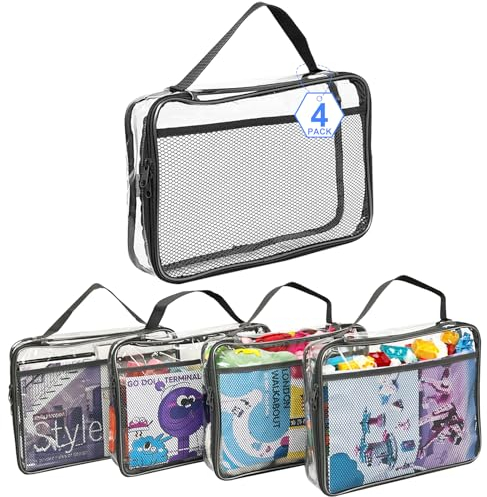 VERONLY Lot de 4 PVC Pochette Rangement Jouet Enfant, Sac Rangement Jouet, Rangement Puzzle avec Fermeture Éclair, pour Jouets de Bain, Puzzles, Blocs de Construction - Gris (30x23x6.6cm)